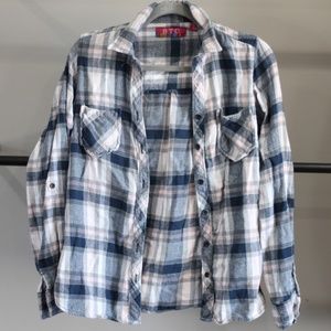 BTC blue and pink flannel, size small